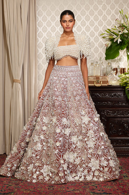 Oyster Velvet 3D Flower Lehenga Set