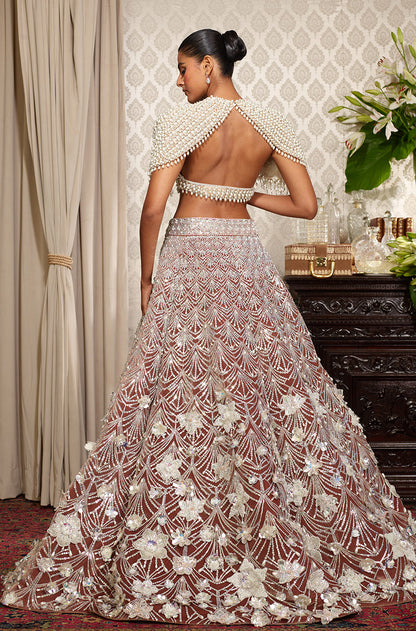 Oyster Velvet 3D Flower Lehenga Set