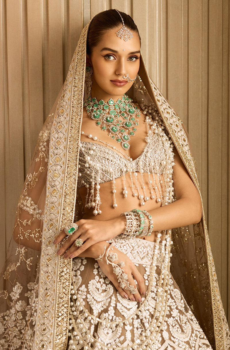 Fawn Mijwan Chikankari Embroidered Lehenga Set