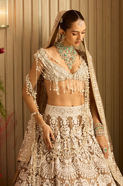 Fawn Mijwan Chikankari Embroidered Lehenga Set