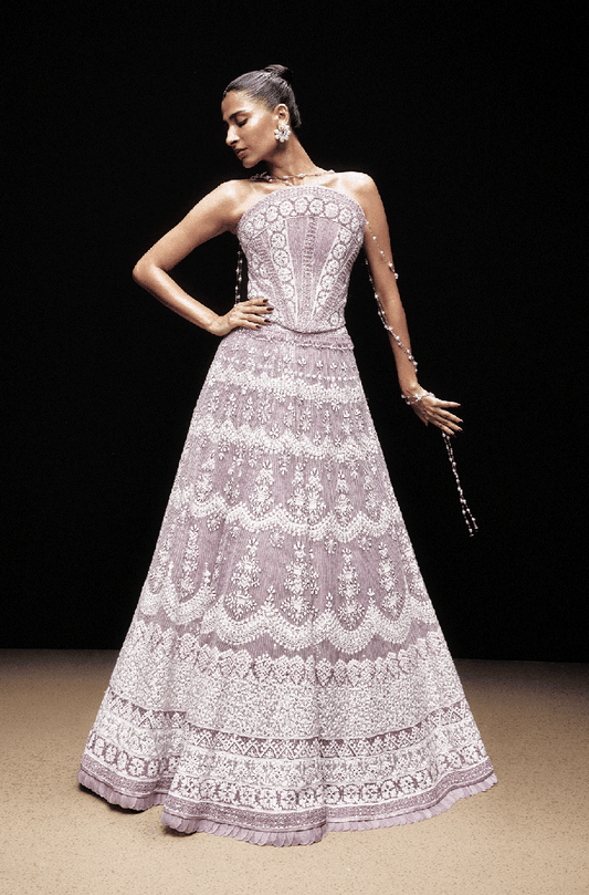Lilac With Ivory Scallop Mijwan Lehenga Set