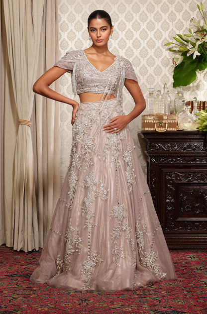 Grey Floral Embroidered Lehenga Set