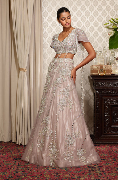 Grey Floral Embroidered Lehenga Set