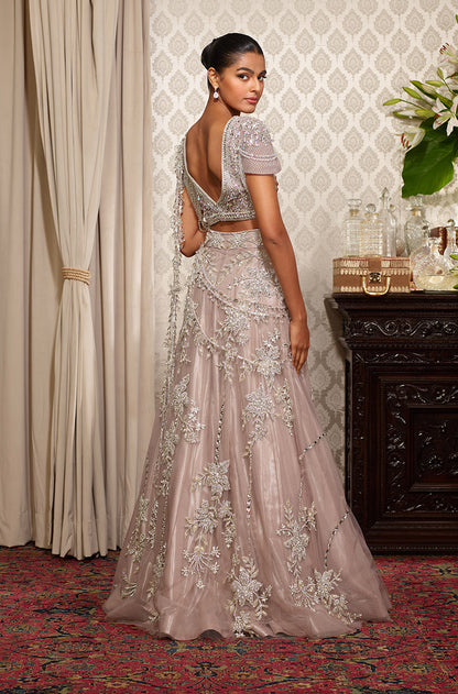 Grey Floral Embroidered Lehenga Set
