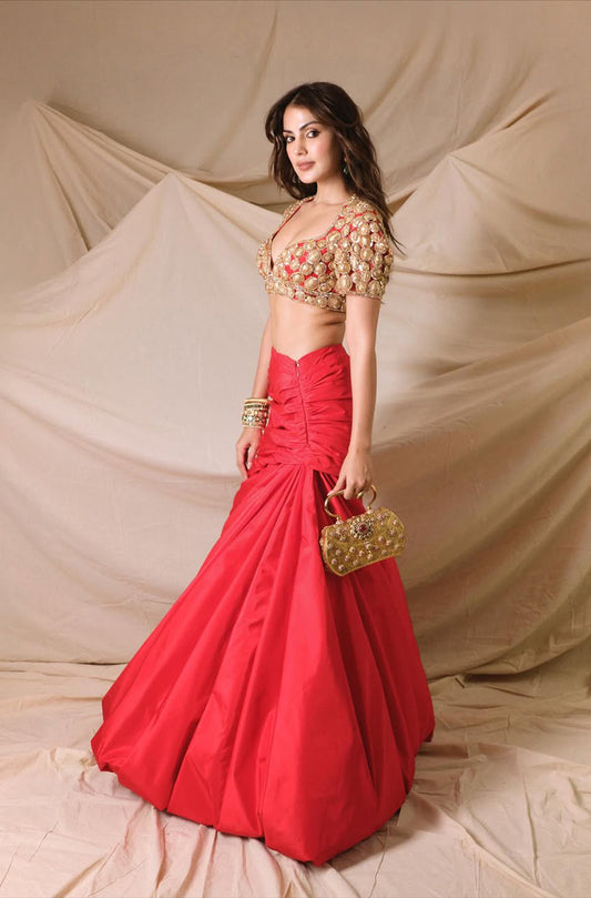 Rhea Chakraborty in our Red Twisted Skirt Set