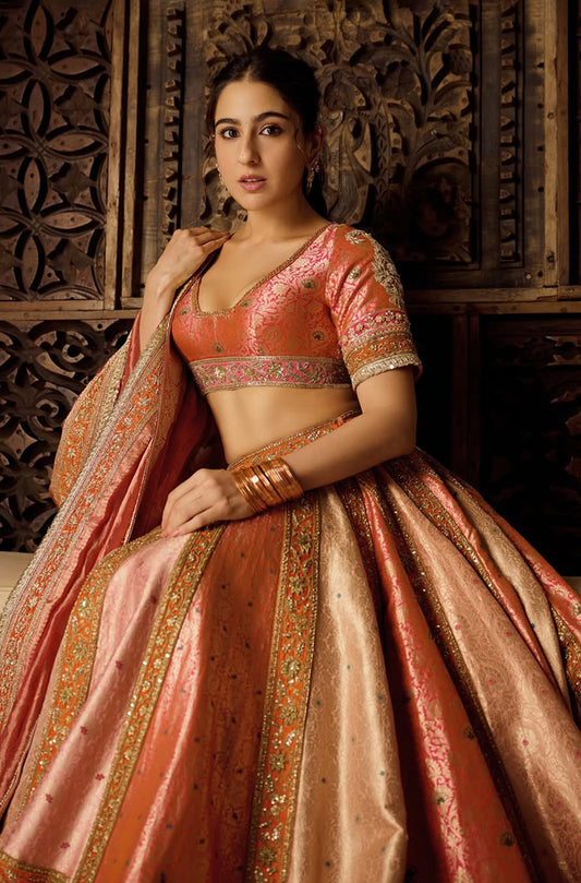 Sara Ali Khan in our Multi Color Brocade Embroidered Lehenga Set