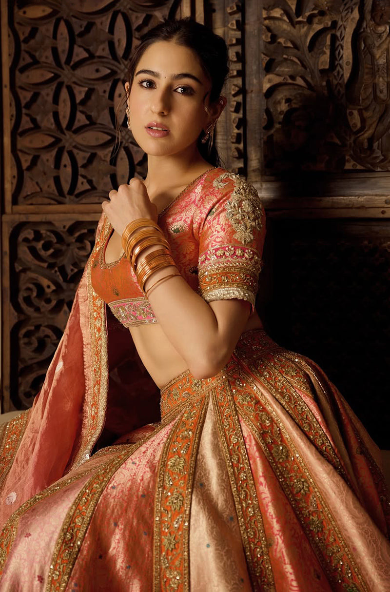 Sara Ali Khan in our Multi Color Brocade Embroidered Lehenga Set
