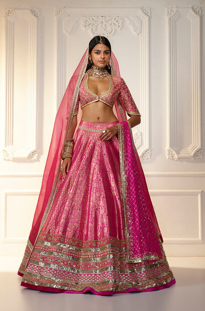Pink Brocade Lehenga Set