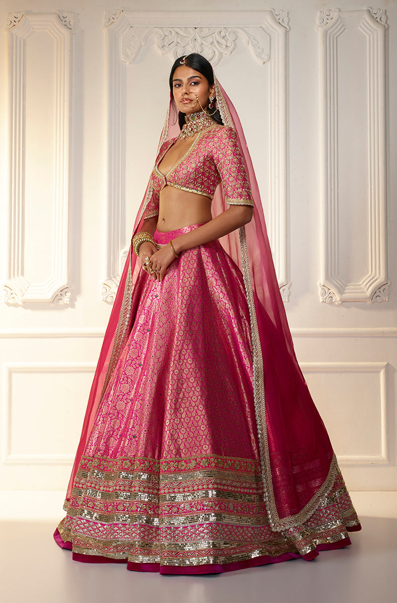 Pink Brocade Lehenga Set