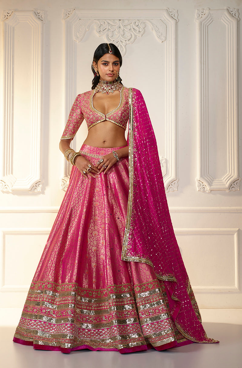 Pink Brocade Lehenga Set