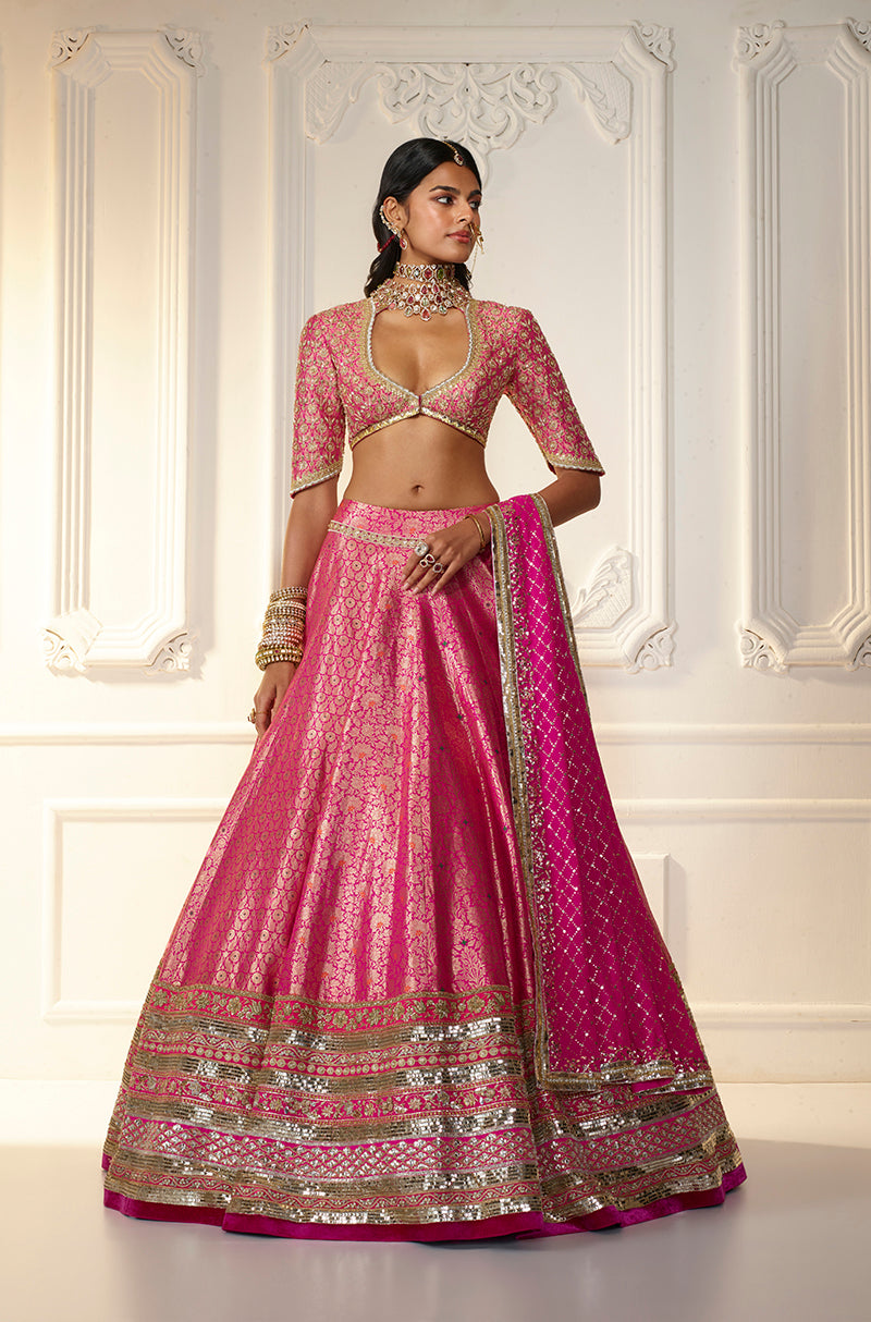 Pink Brocade Lehenga Set