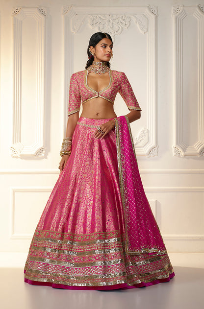 Pink Brocade Lehenga Set