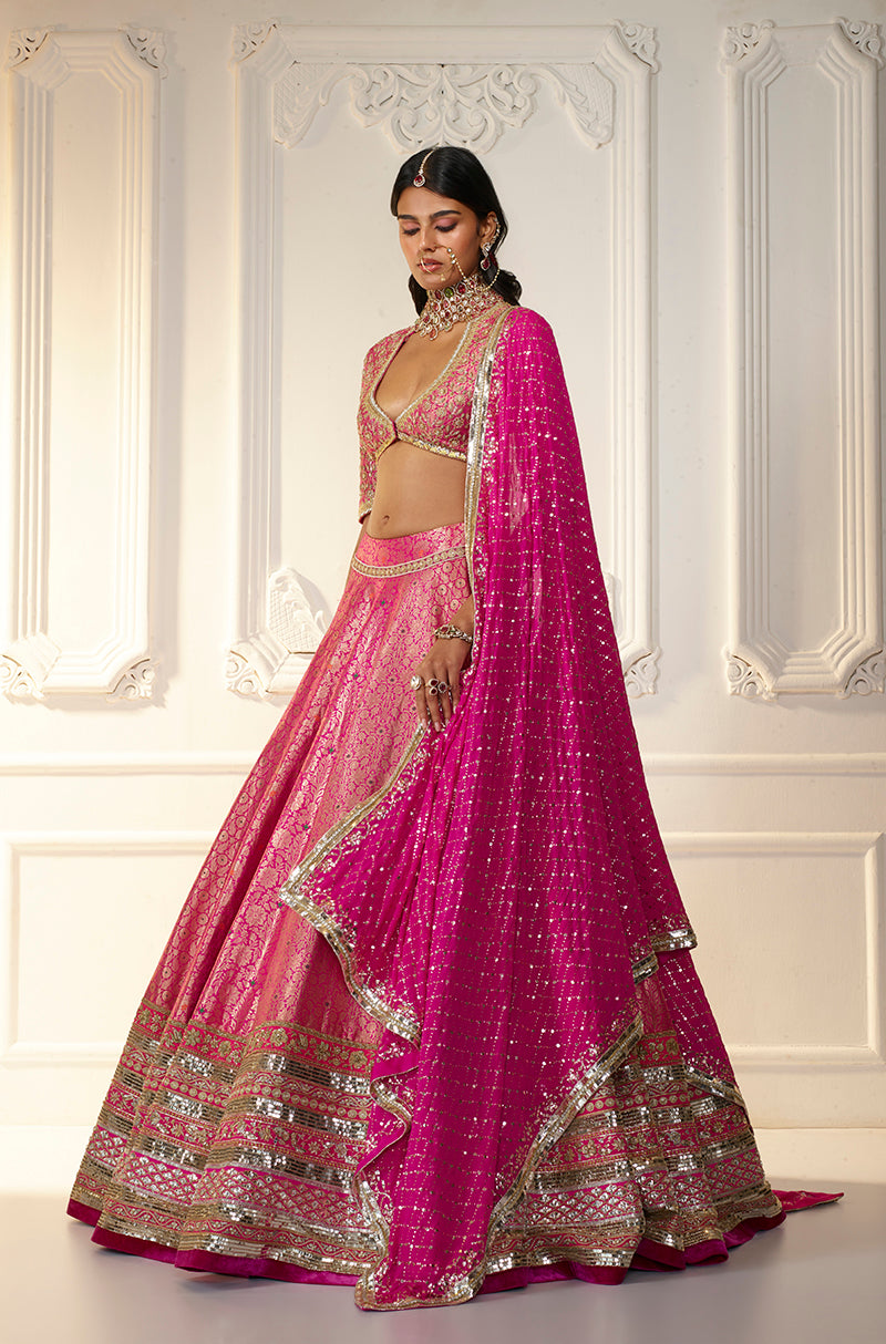 Pink Brocade Lehenga Set
