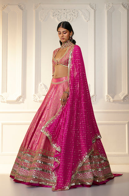 Pink Brocade Lehenga Set