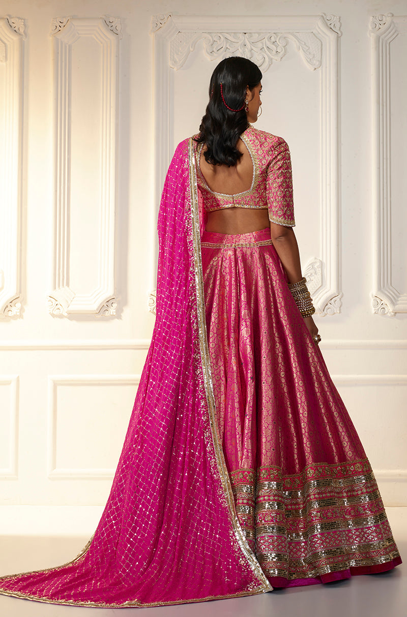 Pink Brocade Lehenga Set