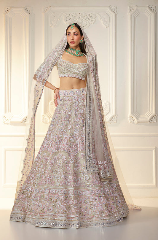 Ivory Chikankari Mijwan Embroidered Lehenga Set