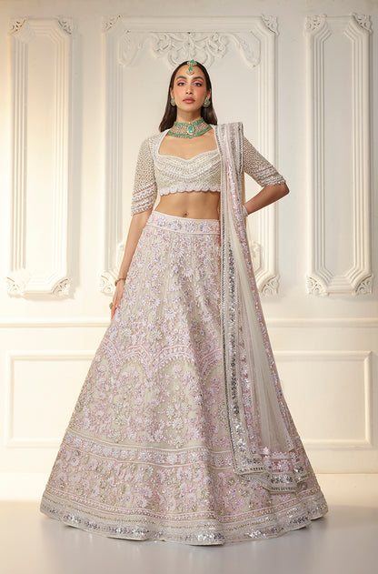 Ivory Chikankari Mijwan Embroidered Lehenga Set
