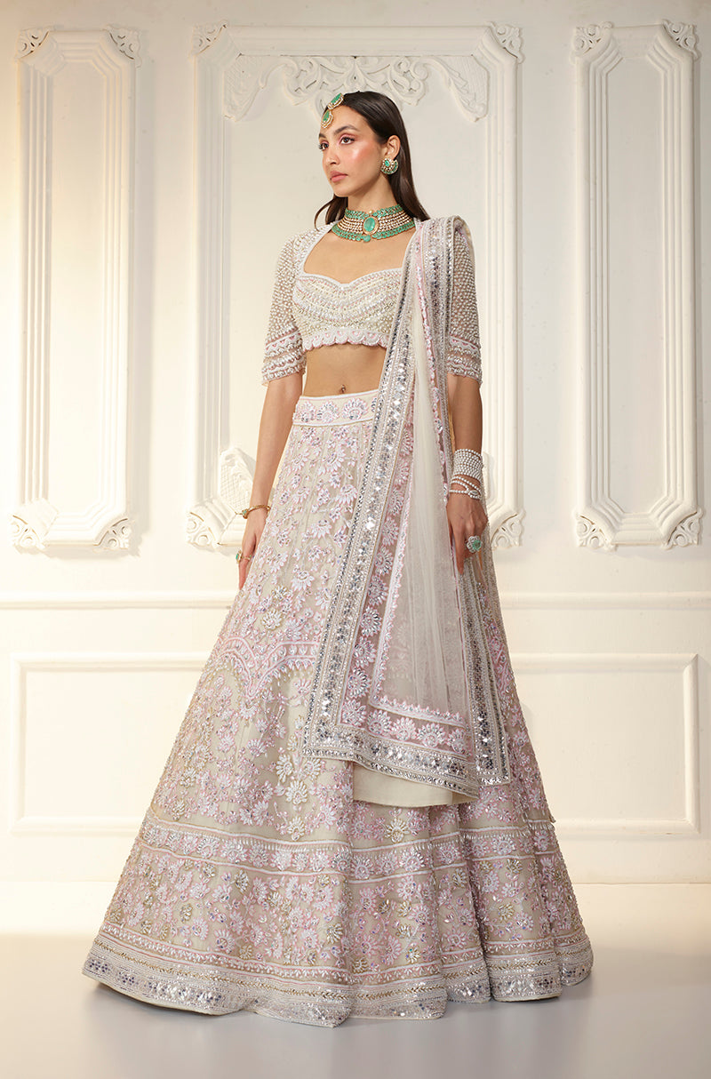 Ivory Chikankari Mijwan Embroidered Lehenga Set