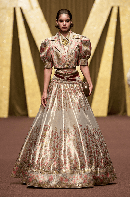 Gold Tissue Floral Printed Lehenga Set