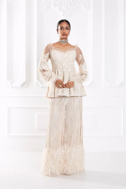 Ivory Dori Embroidered Peplum Pant Set
