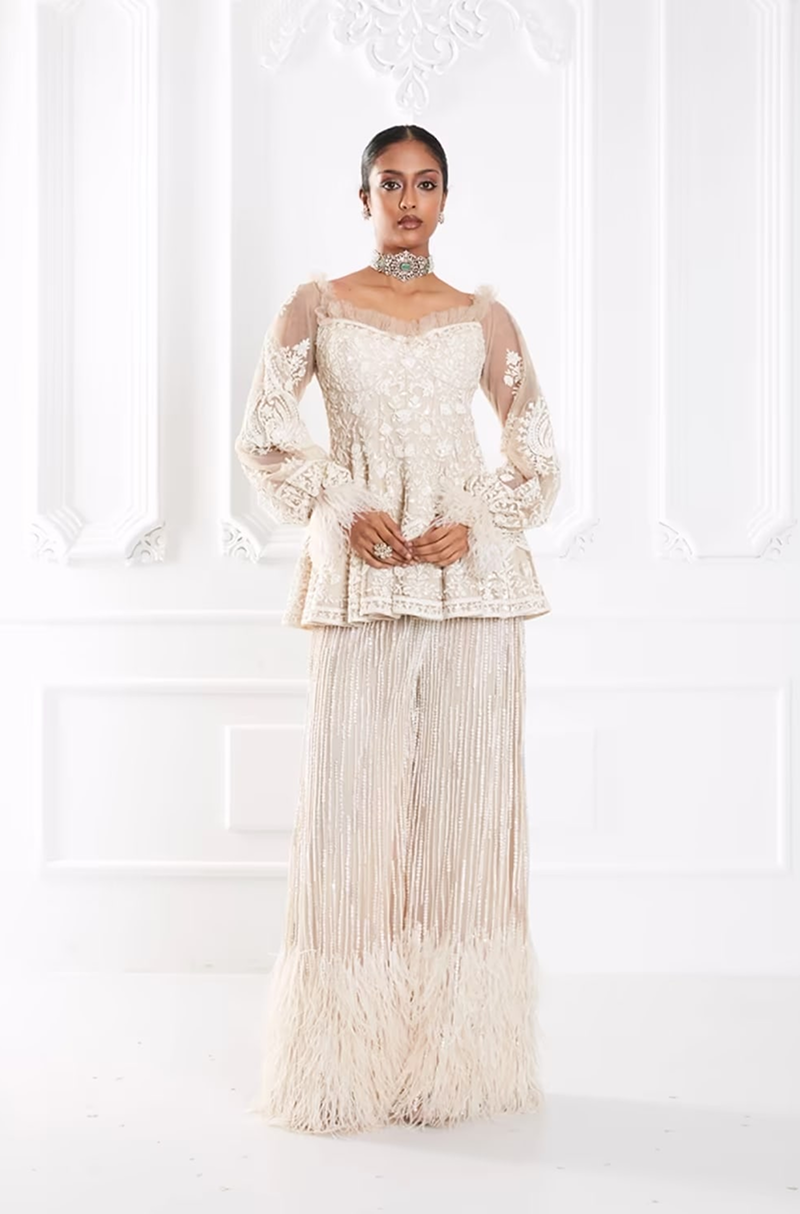 Ivory Dori Embroidered Peplum Pant Set