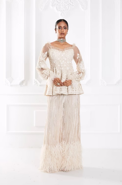 Ivory Dori Embroidered Peplum Pant Set