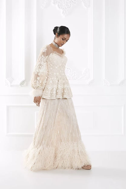 Ivory Dori Embroidered Peplum Pant Set