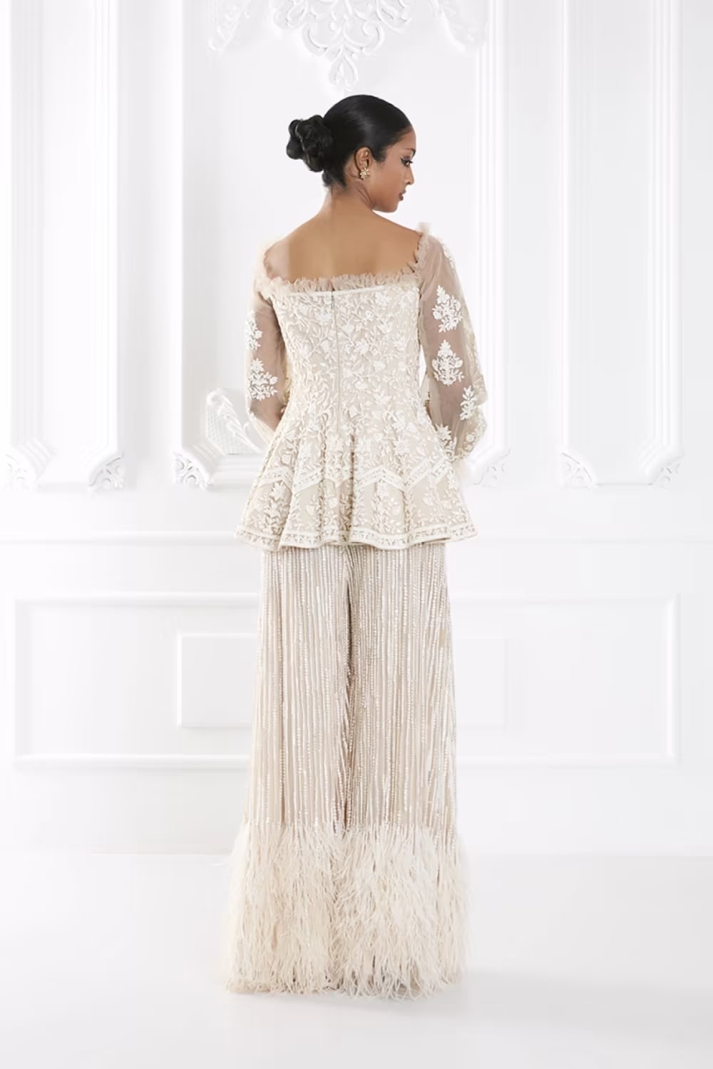 Ivory Dori Embroidered Peplum Pant Set