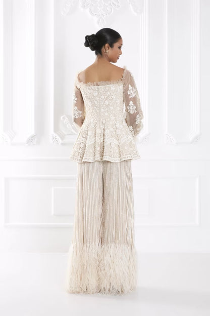 Ivory Dori Embroidered Peplum Pant Set