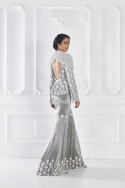 Charcoal Grey Encrusted Peplum Sharara Set