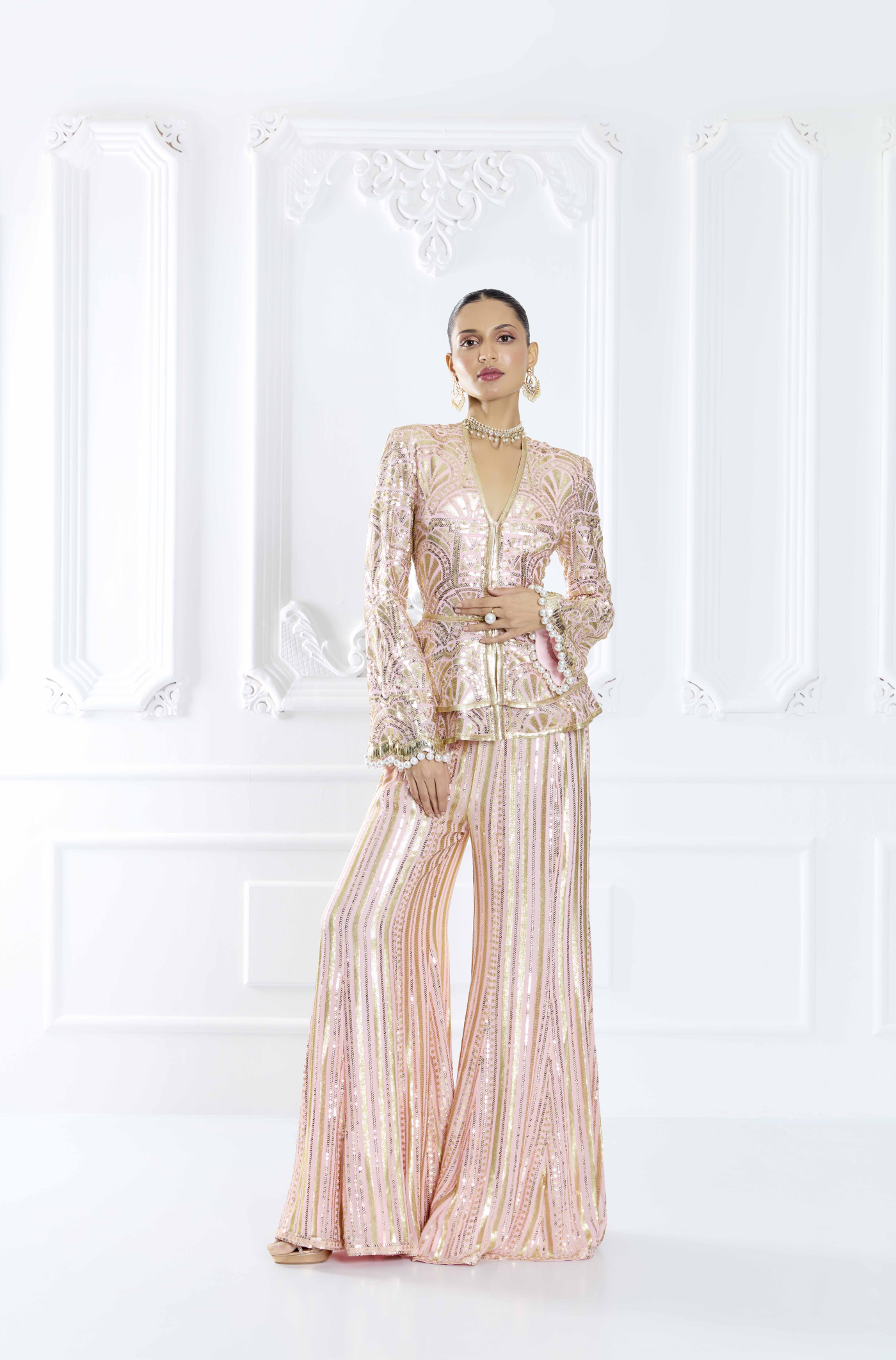 Blush Pink Embroidered Peplum Set