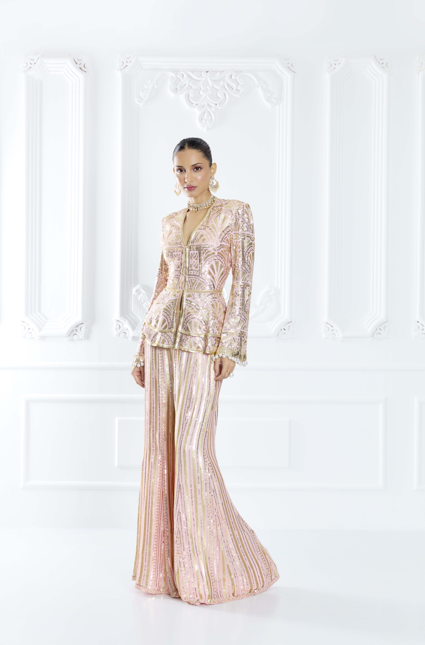 Blush Pink Embroidered Peplum Set