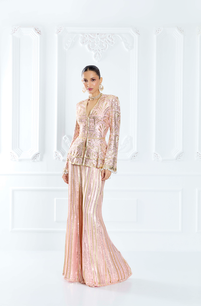 Blush Pink Embroidered Peplum Set