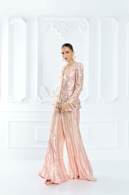 Blush Pink Embroidered Peplum Set