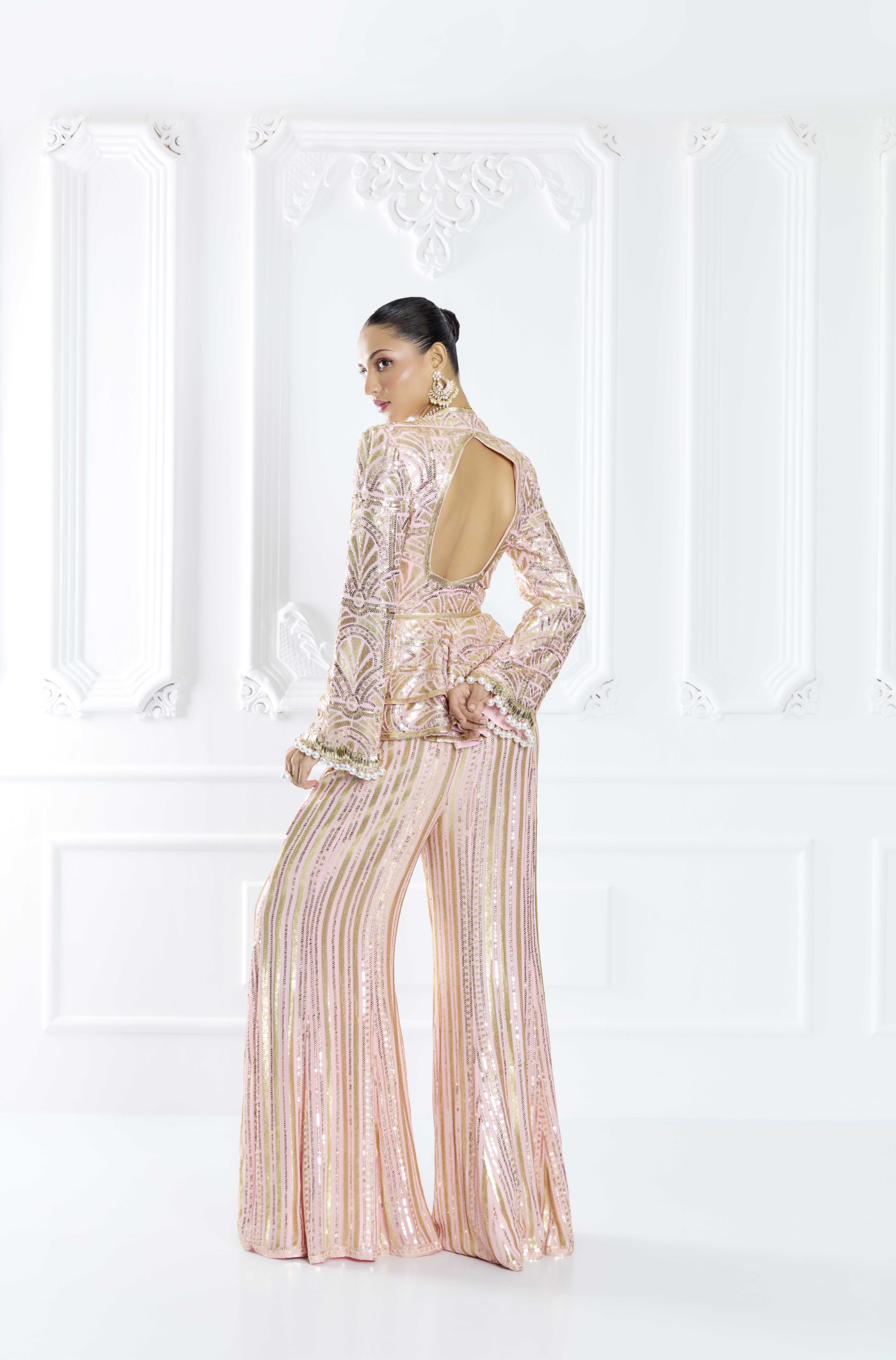 Blush Pink Embroidered Peplum Set