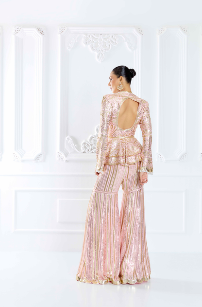 Blush Pink Embroidered Peplum Set