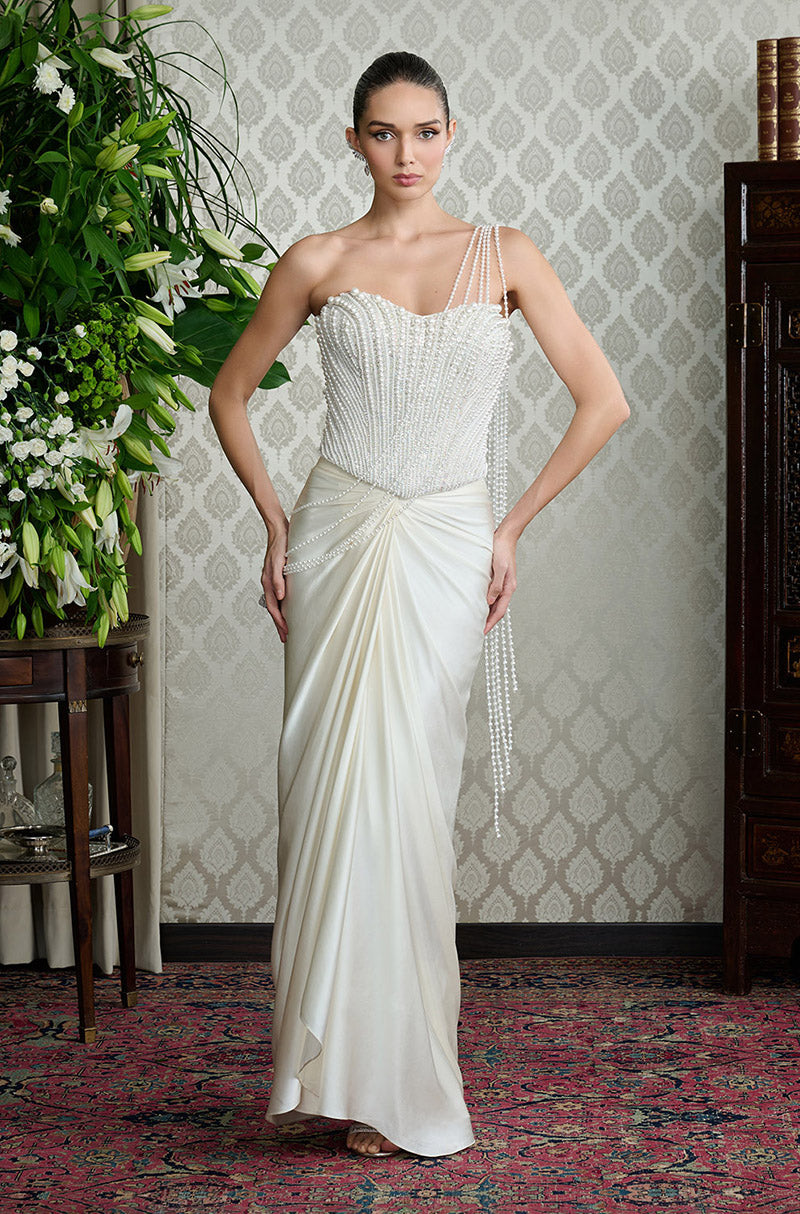 Ivory Satin Drape Skirt Set