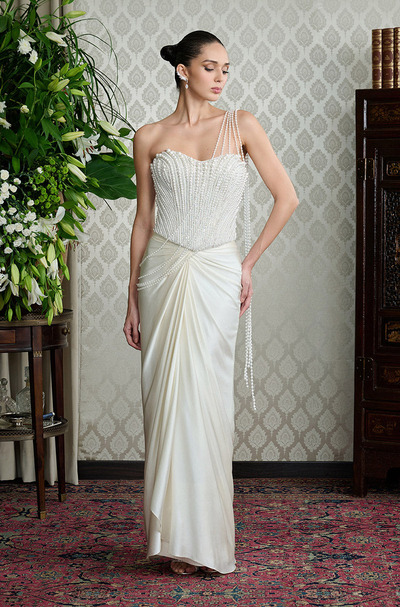 Ivory Satin Drape Skirt Set