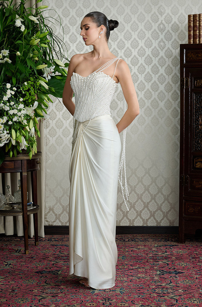 Ivory Satin Drape Skirt Set