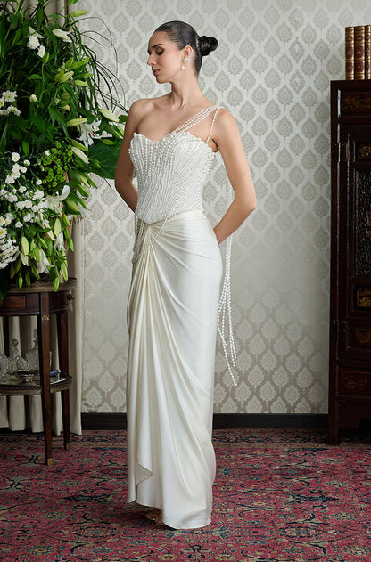 Ivory Satin Drape Skirt Set