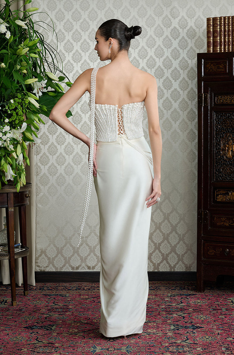 Ivory Satin Drape Skirt Set