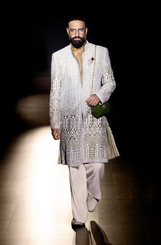 Moss Green with Ivory Mijwan Sherwani Set