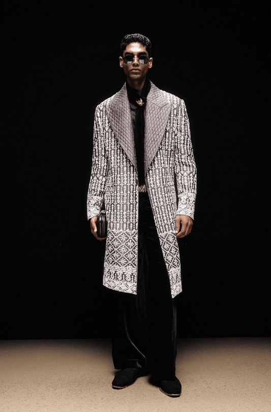 Charcoal Grey & Ivory Mijwan Trenchcoat Set