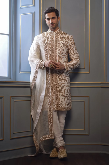 Ivory with Gold Dori Embellished Sherwani Set