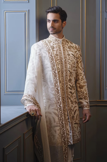 Ivory with Gold Dori Embellished Sherwani Set