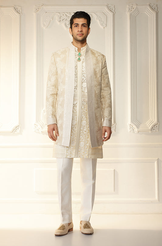 Ivory Floral Threadwork Sherwani Set