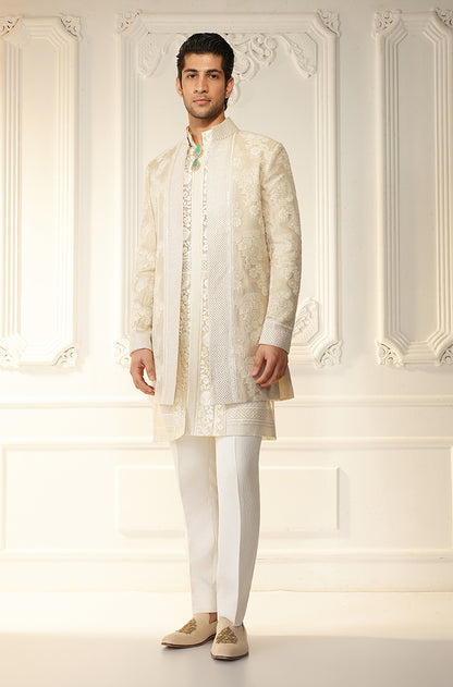 Ivory Floral Threadwork Sherwani Set