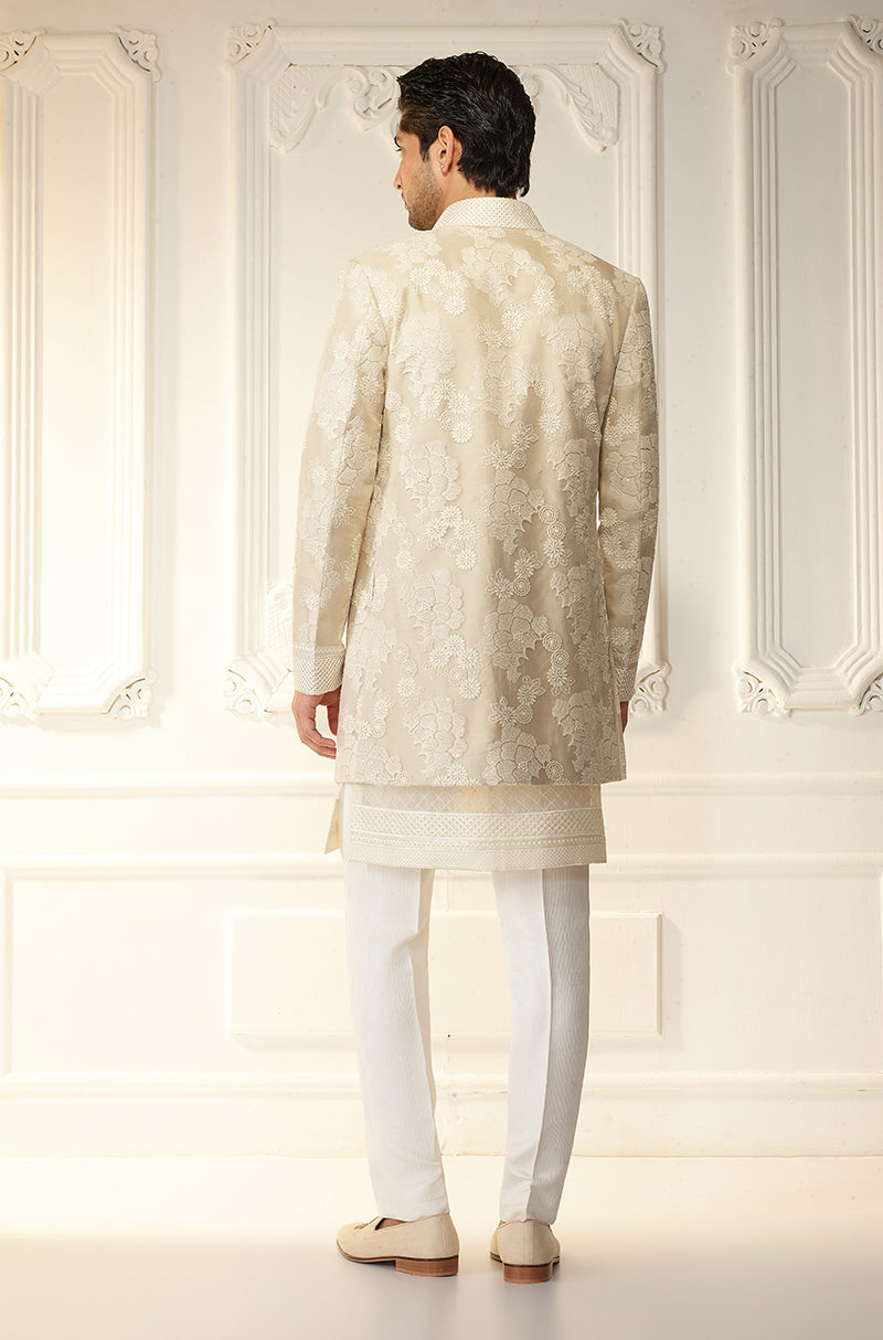 Ivory Floral Threadwork Sherwani Set