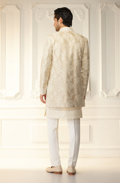Ivory Floral Threadwork Sherwani Set
