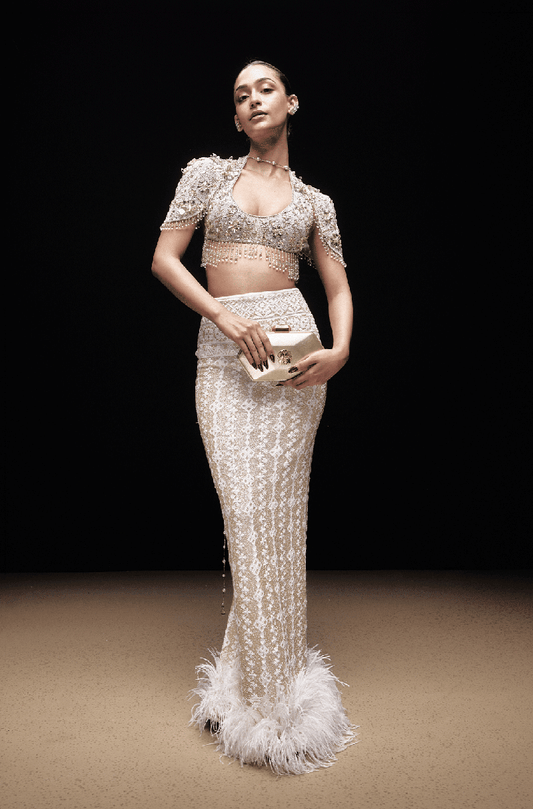 Ivory Mijwan Column Skirt Set